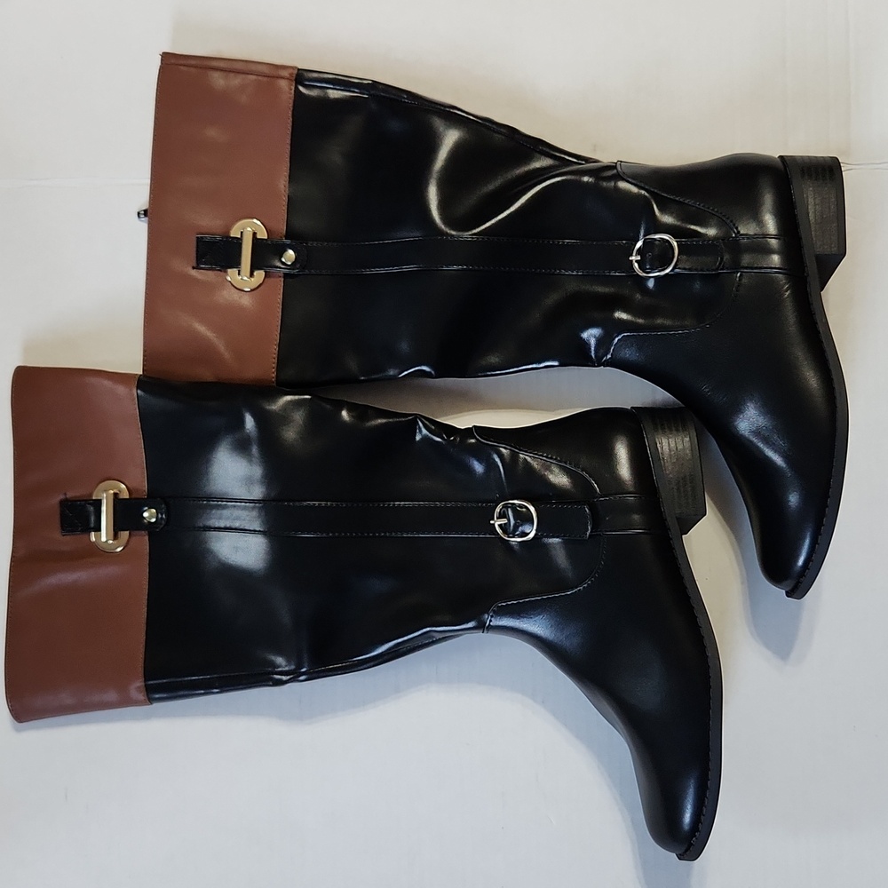 Leon Tall Riding Boots  Black and Conac- Wide Calf - Wide Width 7.5 NWT